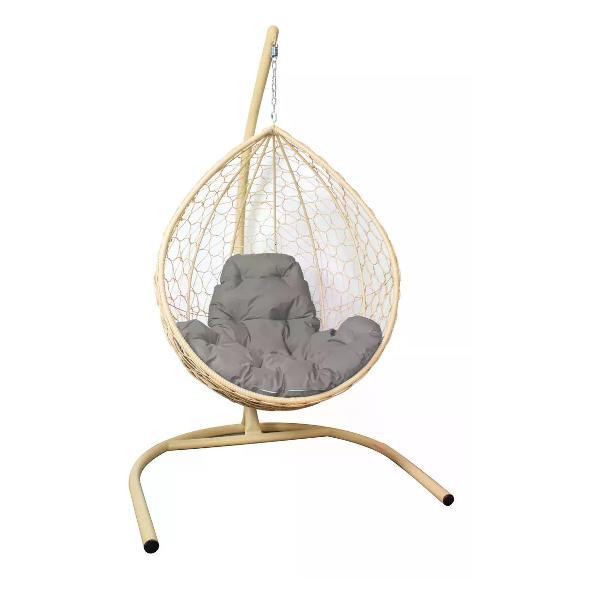 Кресло M-Group Подвесное кресло КАПЛЯ с ротангом бежевое, серая