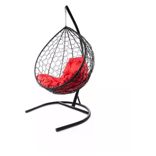 Кресло M-Group Подвесное кресло Капля с ротангом чёрное, красная