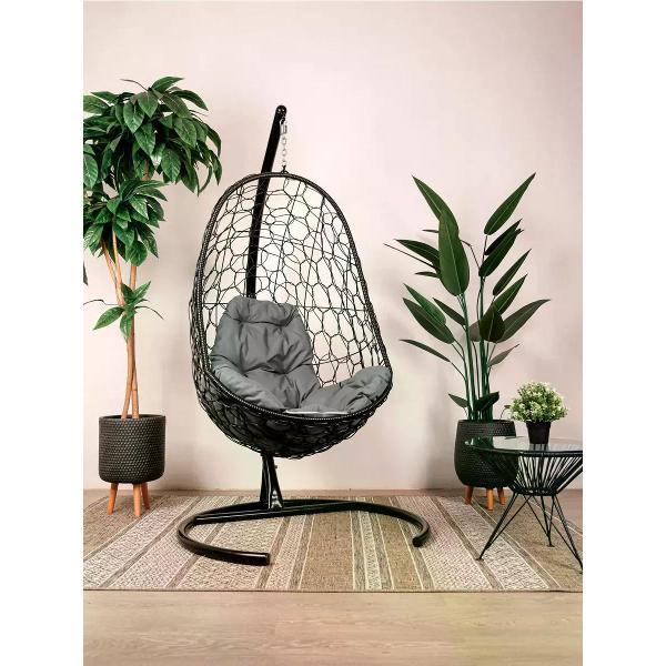Кресло M-Group Подвесное кресло Овал с ротангом чёрное, серая