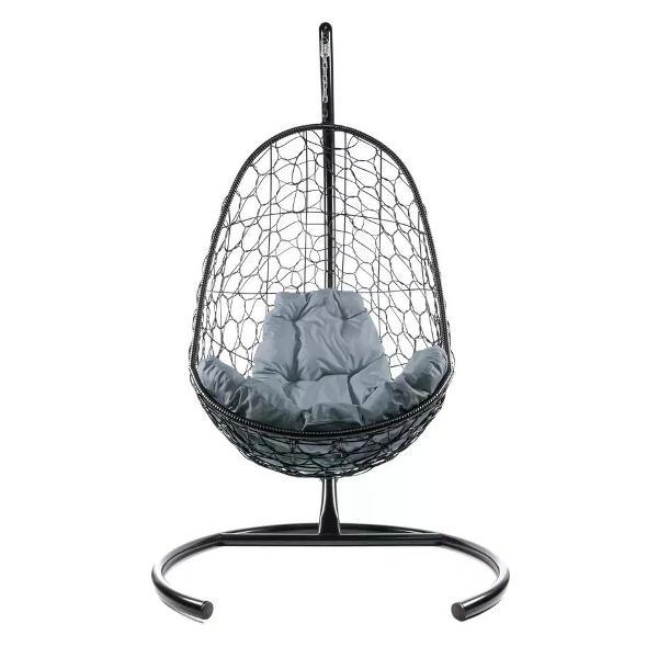 Кресло M-Group Подвесное кресло Овал с ротангом чёрное, серая