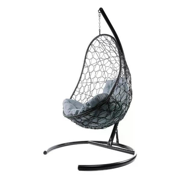 Кресло M-Group Подвесное кресло Овал с ротангом чёрное, серая