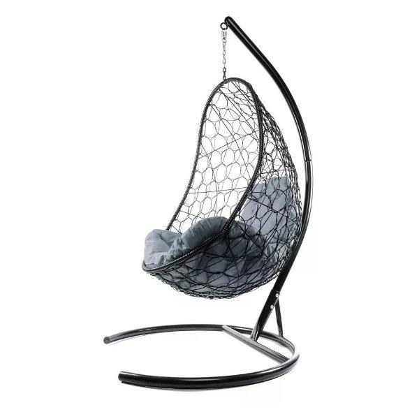 Кресло M-Group Подвесное кресло Овал с ротангом чёрное, серая