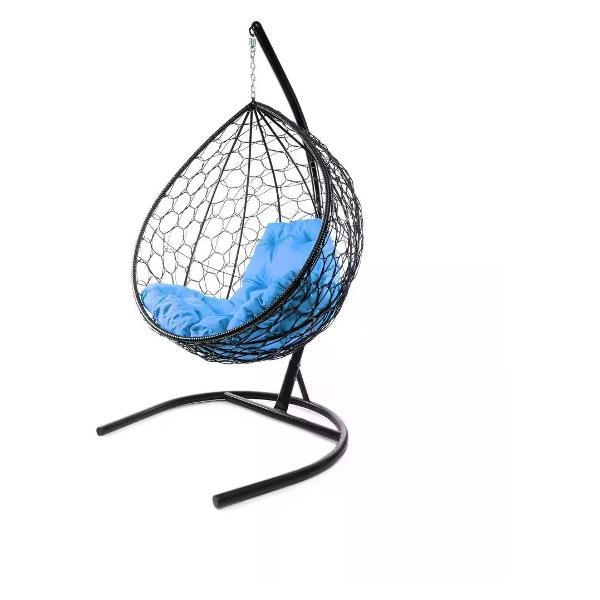 Кресло M-Group Подвесное кресло Капля с ротангом чёрное, голубая