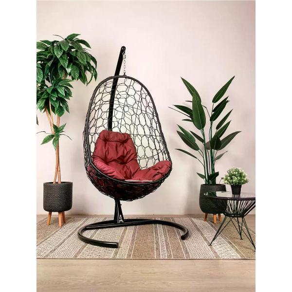 Кресло M-Group Подвесное кресло Овал с ротангом чёрное, бордовая