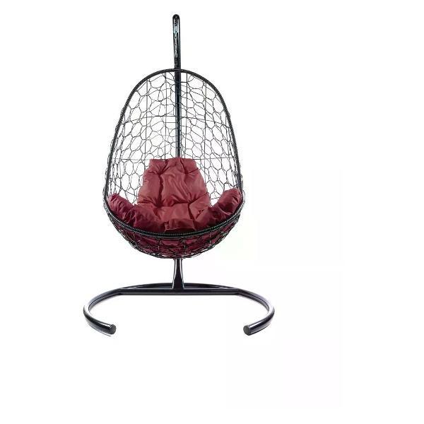Кресло M-Group Подвесное кресло Овал с ротангом чёрное, бордовая