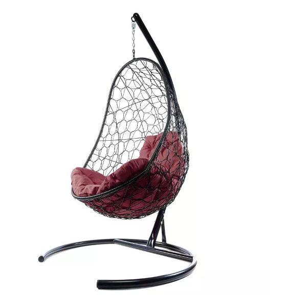Кресло M-Group Подвесное кресло Овал с ротангом чёрное, бордовая