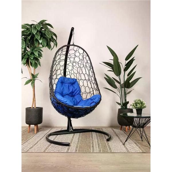 Кресло M-Group Подвесное кресло Овал с ротангом чёрное, синяя