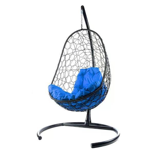 Кресло M-Group Подвесное кресло Овал с ротангом чёрное, синяя