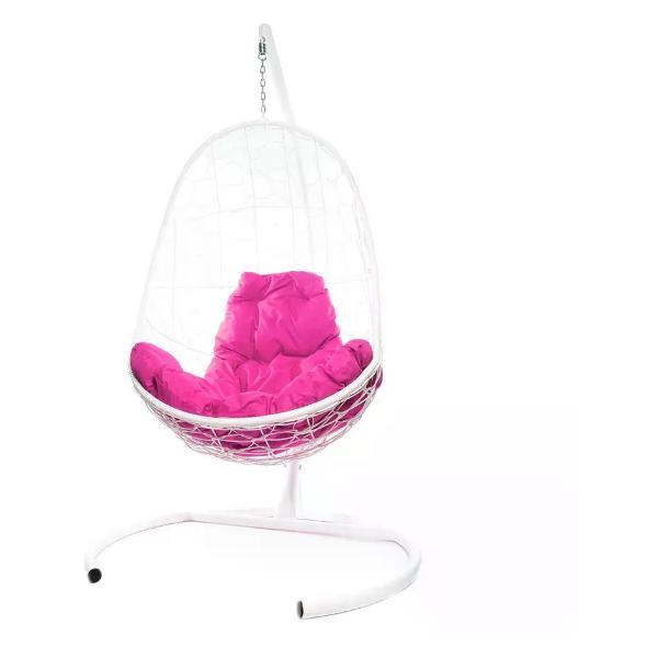 Кресло M-Group Подвесное кресло Овал с ротангом белое, розовая