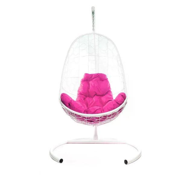 Кресло M-Group Подвесное кресло Овал с ротангом белое, розовая