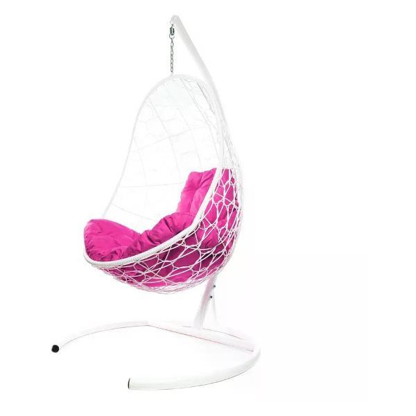 Кресло M-Group Подвесное кресло Овал с ротангом белое, розовая