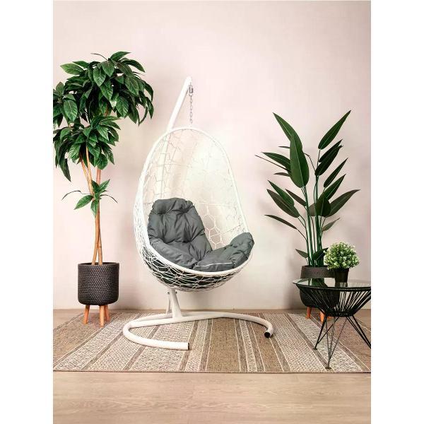 Кресло M-Group Подвесное кресло Овал с ротангом белое, серая