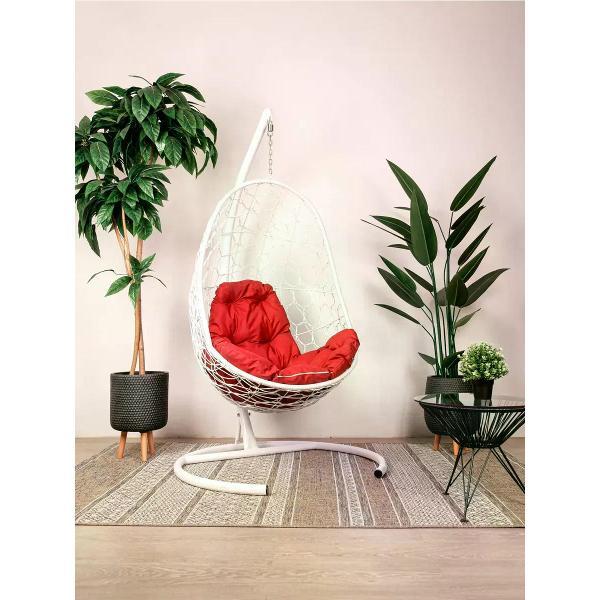 Кресло M-Group Подвесное кресло Овал с ротангом белое, красная