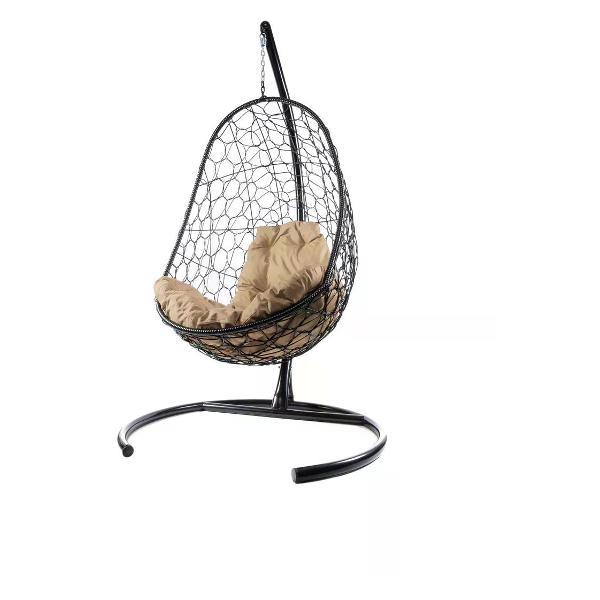 Кресло M-Group Подвесное кресло Овал с ротангом чёрное, бежевая