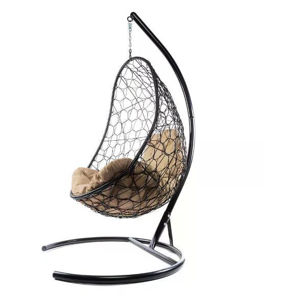 Кресло M-Group Подвесное кресло Овал с ротангом чёрное, бежевая