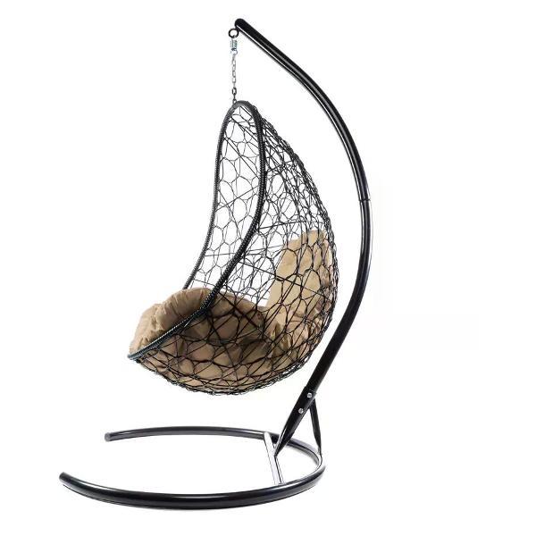 Кресло M-Group Подвесное кресло Овал с ротангом чёрное, бежевая
