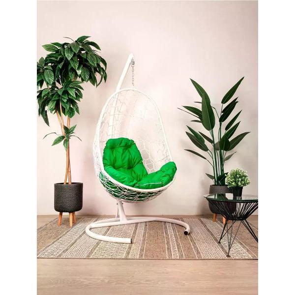 Кресло M-Group Подвесное кресло Овал с ротангом белое, зелёная