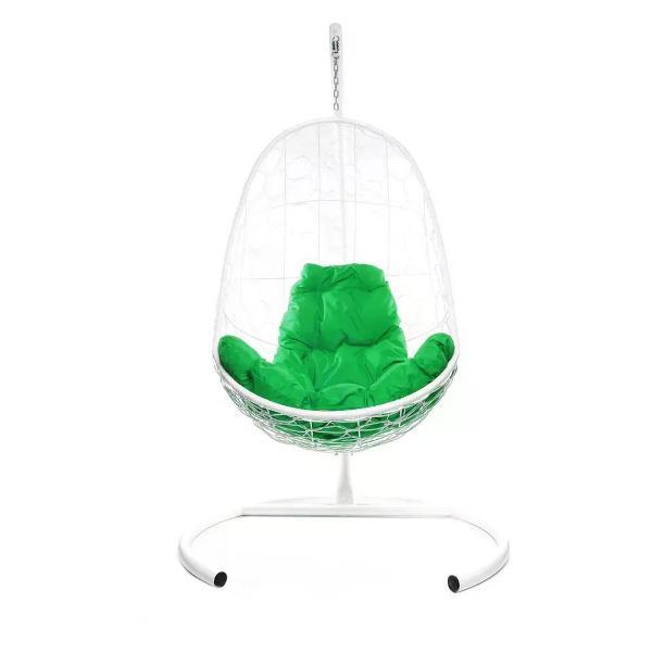 Кресло M-Group Подвесное кресло Овал с ротангом белое, зелёная