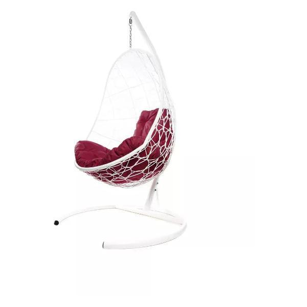 Кресло M-Group Подвесное кресло Овал с ротангом белое, бордовая