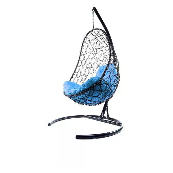 Кресло M-Group Подвесное кресло Овал с ротангом чёрное, голубая