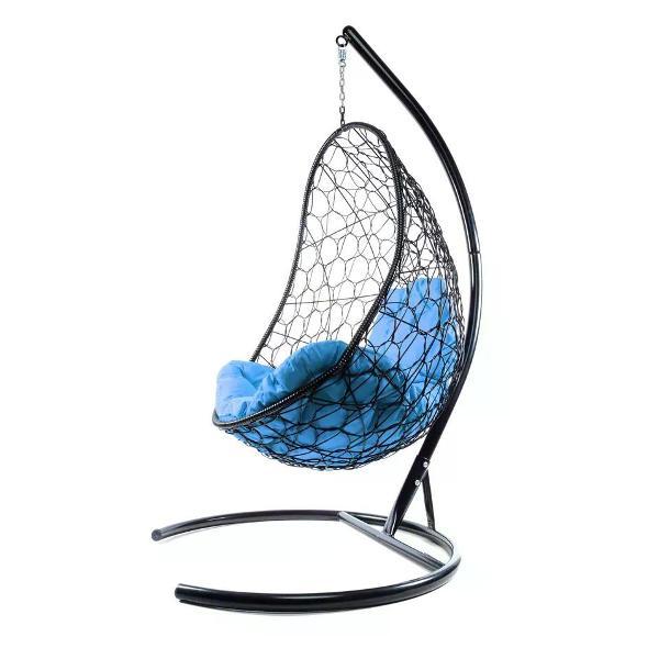 Кресло M-Group Подвесное кресло Овал с ротангом чёрное, голубая