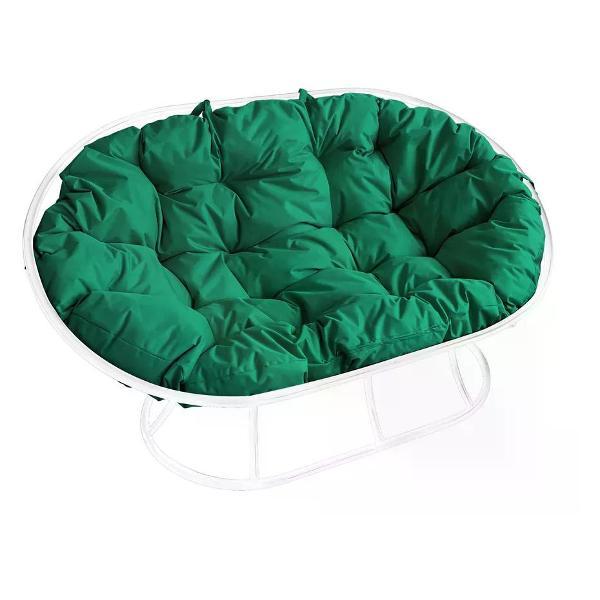 Диван M-Group Диван МАМАСАН без ротанга белое, зелёная подушка