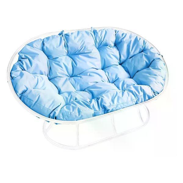 Диван M-Group Диван МАМАСАН без ротанга белое, голубая подушка