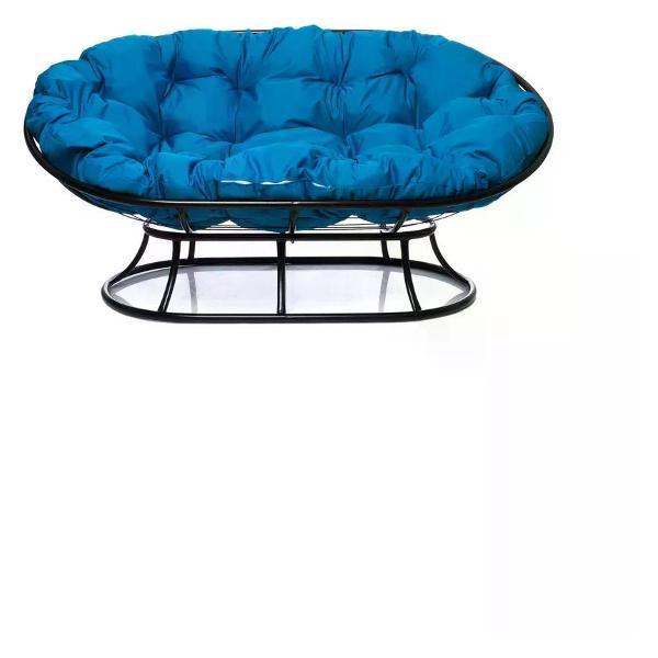 Диван M-Group Диван МАМАСАН без ротанга чёрное, голубая подушка