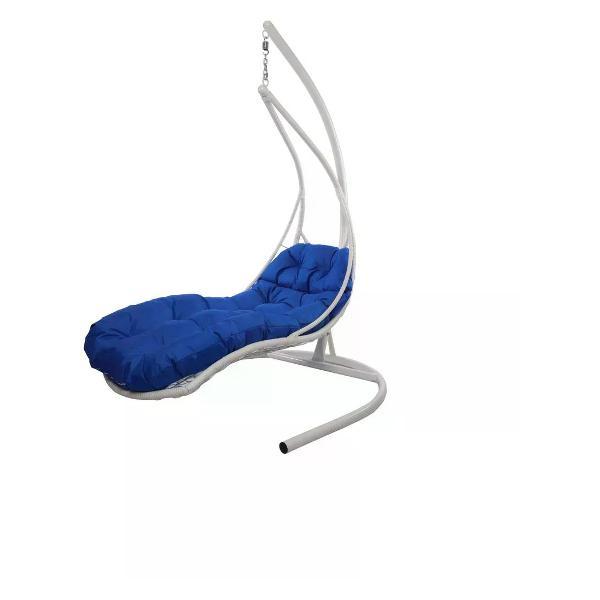 Кресло M-Group Подвесное кресло ЛЕЖАЧЕЕ, с ротангом белое, синяя