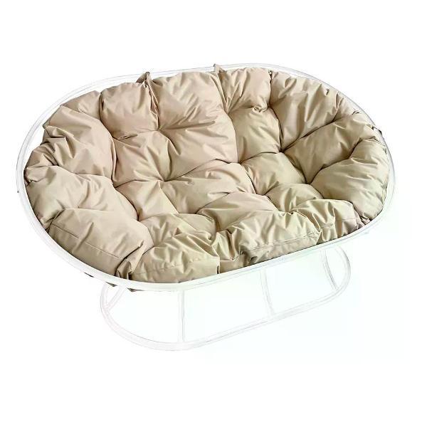 Диван M-Group Диван МАМАСАН с ротангом белое, бежевая подушка