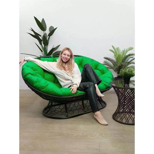 Диван M-Group Диван МАМАСАН с ротангом чёрное, зелёная подушка