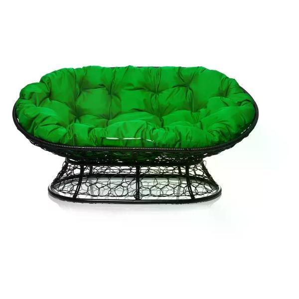 Диван M-Group Диван МАМАСАН с ротангом чёрное, зелёная подушка