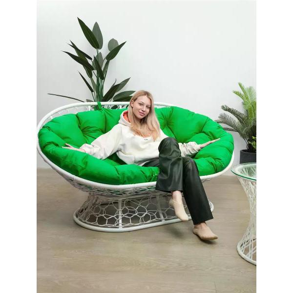 Диван M-Group Диван МАМАСАН с ротангом белое, зелёная подушка