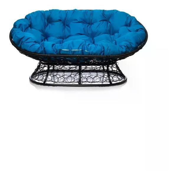 Диван M-Group Диван МАМАСАН с ротангом чёрное, голубая подушка
