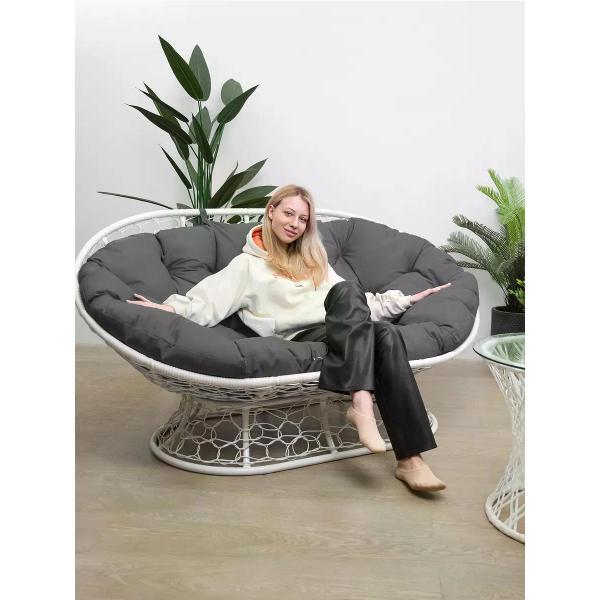 Диван M-Group Диван МАМАСАН с ротангом белое, серая подушка