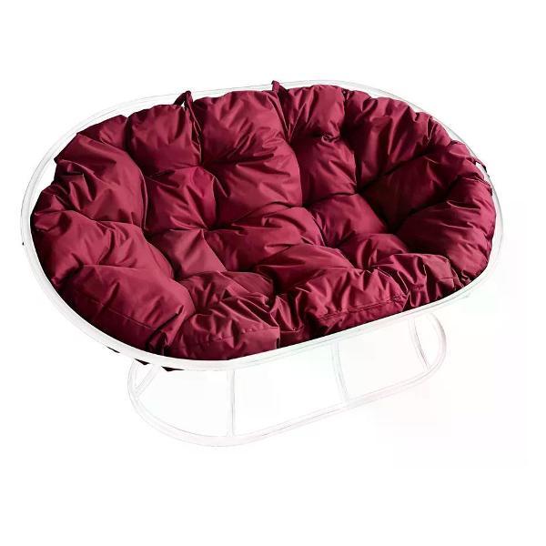 Диван M-Group Диван МАМАСАН с ротангом белое, бордовая подушка