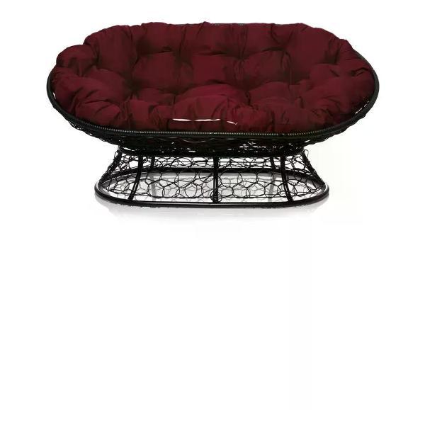 Диван M-Group Диван МАМАСАН с ротангом чёрное, бордовая подушка