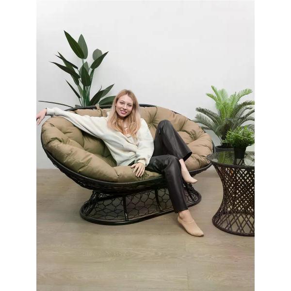 Диван M-Group Диван МАМАСАН с ротангом чёрное, бежевая подушка