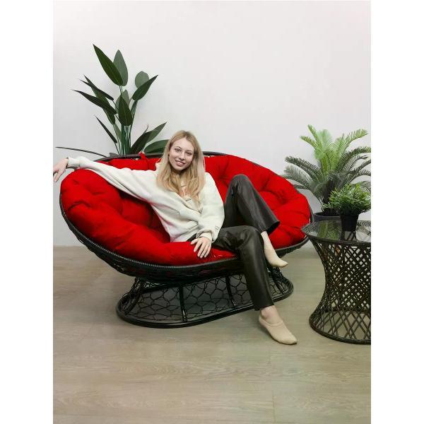 Диван M-Group Диван МАМАСАН с ротангом чёрное, красная подушка