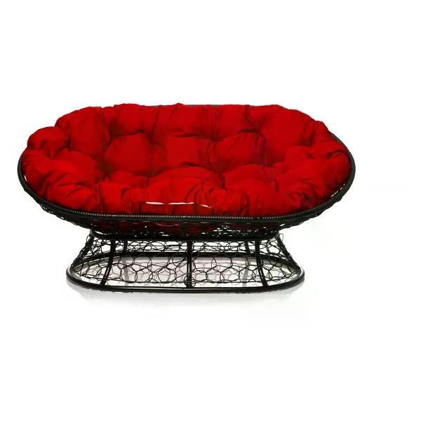 Диван M-Group Диван МАМАСАН с ротангом чёрное, красная подушка