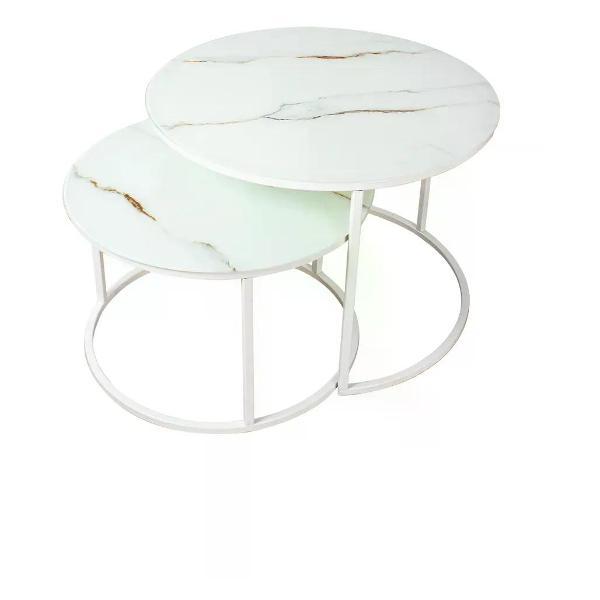 Стол M-Group Комплект журнальных столов Матрешка, белый мрамор