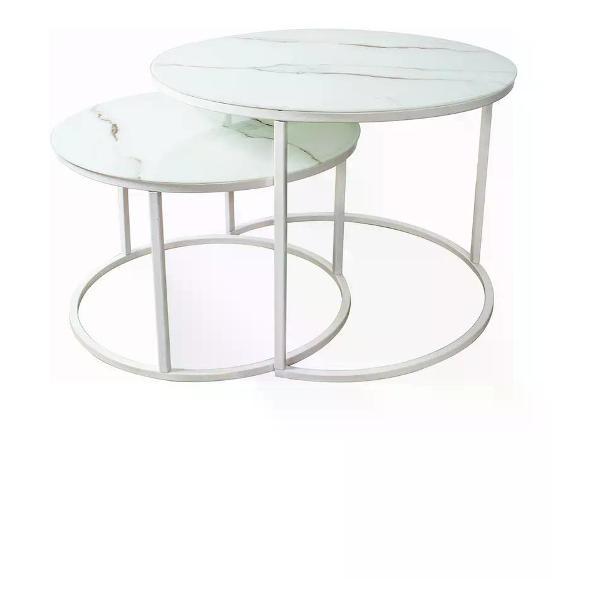 Стол M-Group Комплект журнальных столов Матрешка, белый мрамор