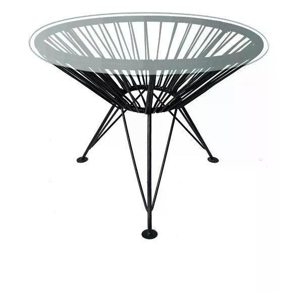 Стол M-Group Стол РАКУШКА со стеклом, с ротангом, чёрный