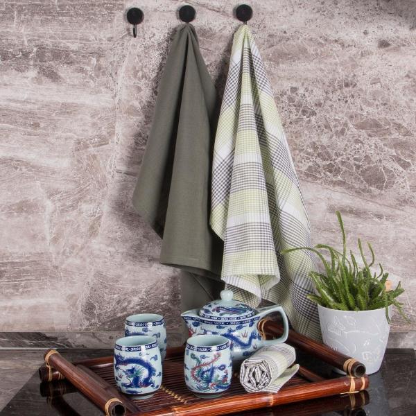 Полотенце кухонное BORGHOUSE Grey and Green cells, 3 шт