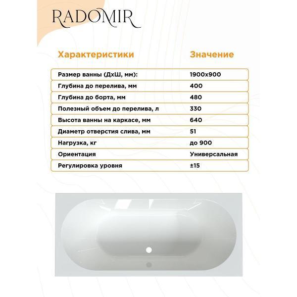 Ванна Radomir Акриловая ванна Радомир Вальс 190х90 на металлическом каркасе арт. 1-01-0-0-1-194