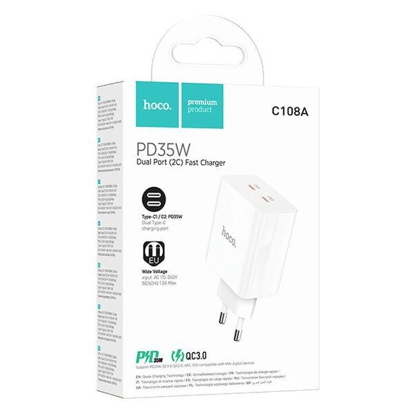 Зарядное устройство для радиотехники Hoco C108A Leader 2xUSB-C, 3А, PD35W, QC3.0, GaN