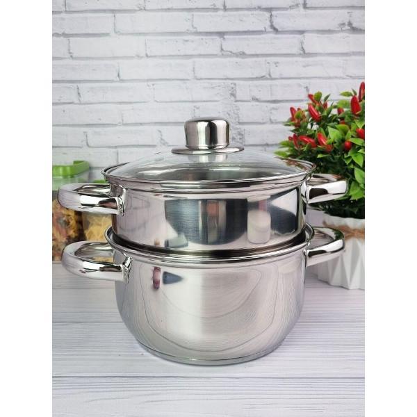 Пароварка Эко-Поставка для плиты 2х-уровневая 2,5л из нержавеющей стали