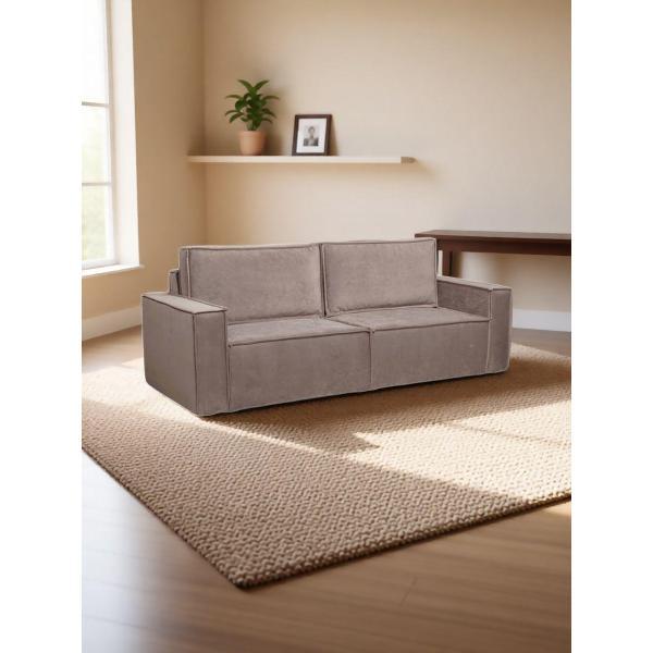 Диван Мебельная фабрика ГАЛАКСИ Сатурн (Чикаго 46 серо-бежевый) # Еврокнижка, спальное место 202х155, пружинный блок Боннель, велюр, ниша для белья, широкие подлокотники, диван в интерьер лофт, для гостиной и спальни