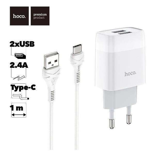 Зарядное устройство для радиотехники Hoco C73A Glorious 2xUSB, 2.4А + USB кабель Type-C, 1м фото