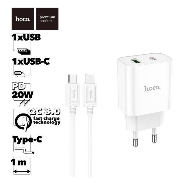 Зарядное устройство для радиотехники HOCO C80A Plus Rapido 1xUSB, 1xUSB-C, 3А, PD20W, QC3.0 + USB-C кабель Type-C, 1м